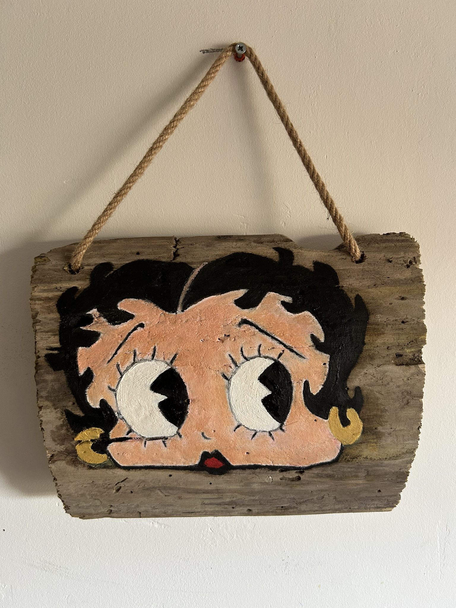 Portraits artistiques peint à la main sur une plaque de bois naturel, décoration murale rétro et originale