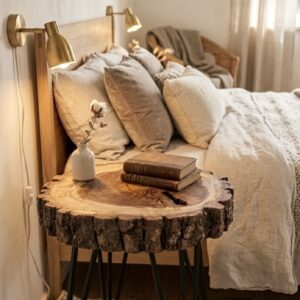 table de chevet artisanale en bois de chêne massif pièce unique