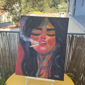 Portrait de femme à l’huile sur toile Portrait contemporain / Expressionnisme coloré.