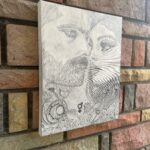 Décoration murale couple amoureux dessin réaliste – tableau fait main style bohème chic