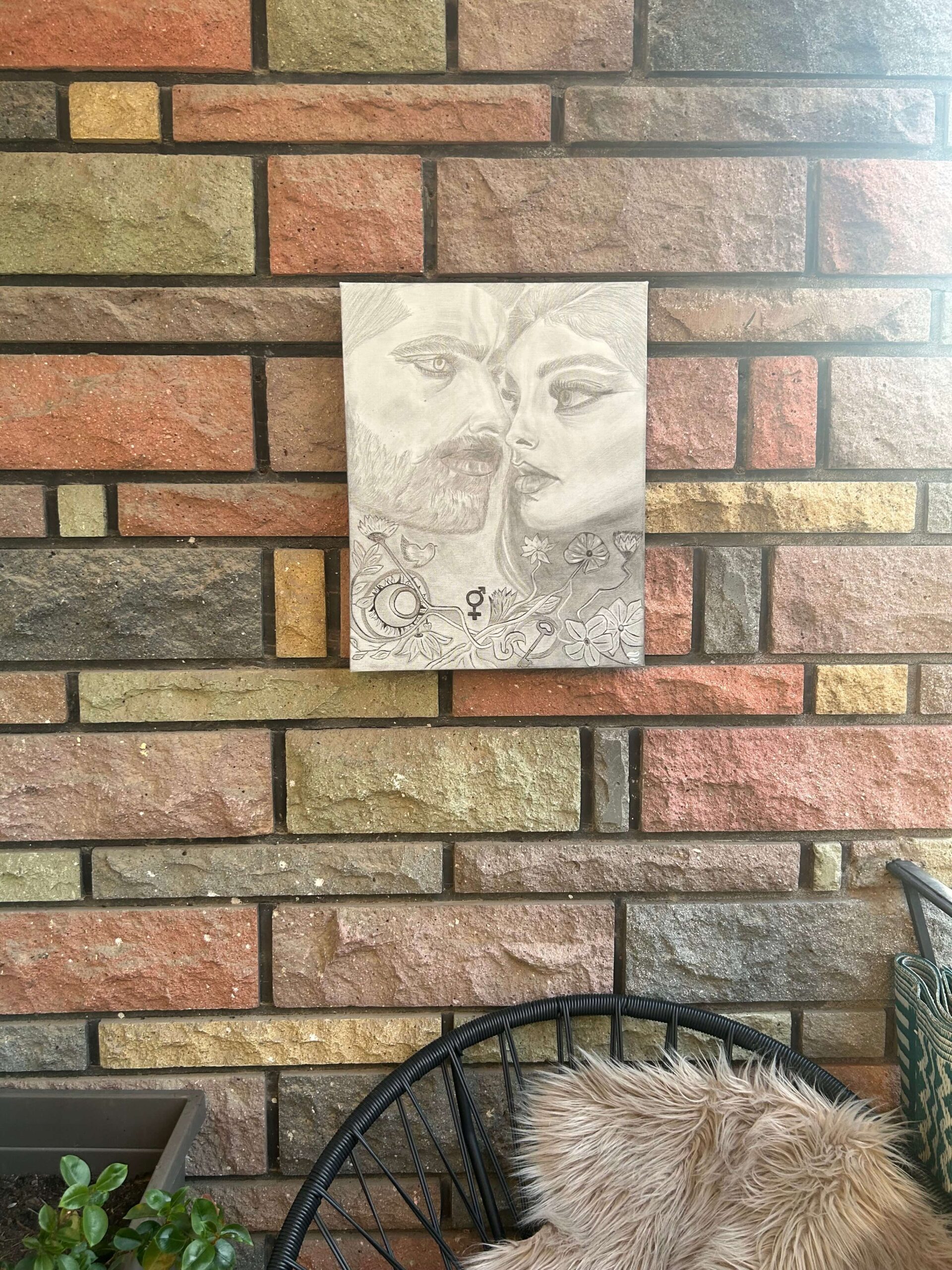 Portrait de couple personnalisé en noir et blanc, décoration murale intemporelle.