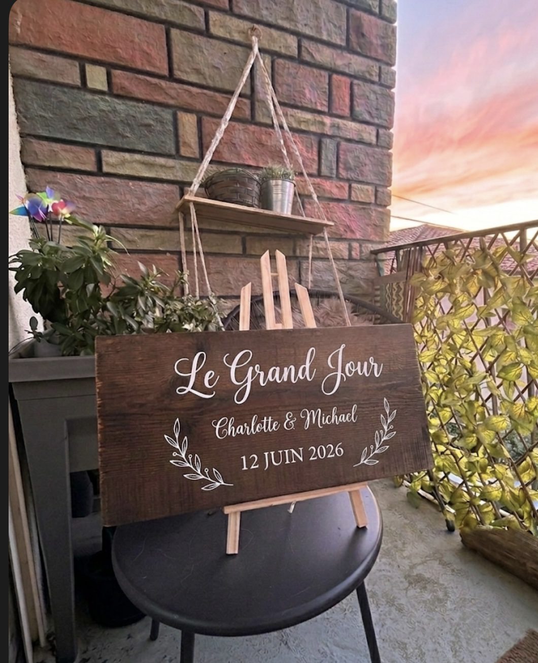 Panneau en bois personnalisé pour décoration de mariage style naturel et bohème