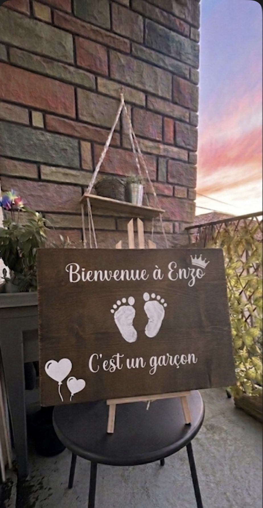 Panneau en bois flotté pour naissance fait main style bohème